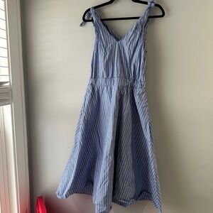 CUPIO Blue White Stripe Tie Shoulder Wide Leg Jumpsuit Romper Women's S/P